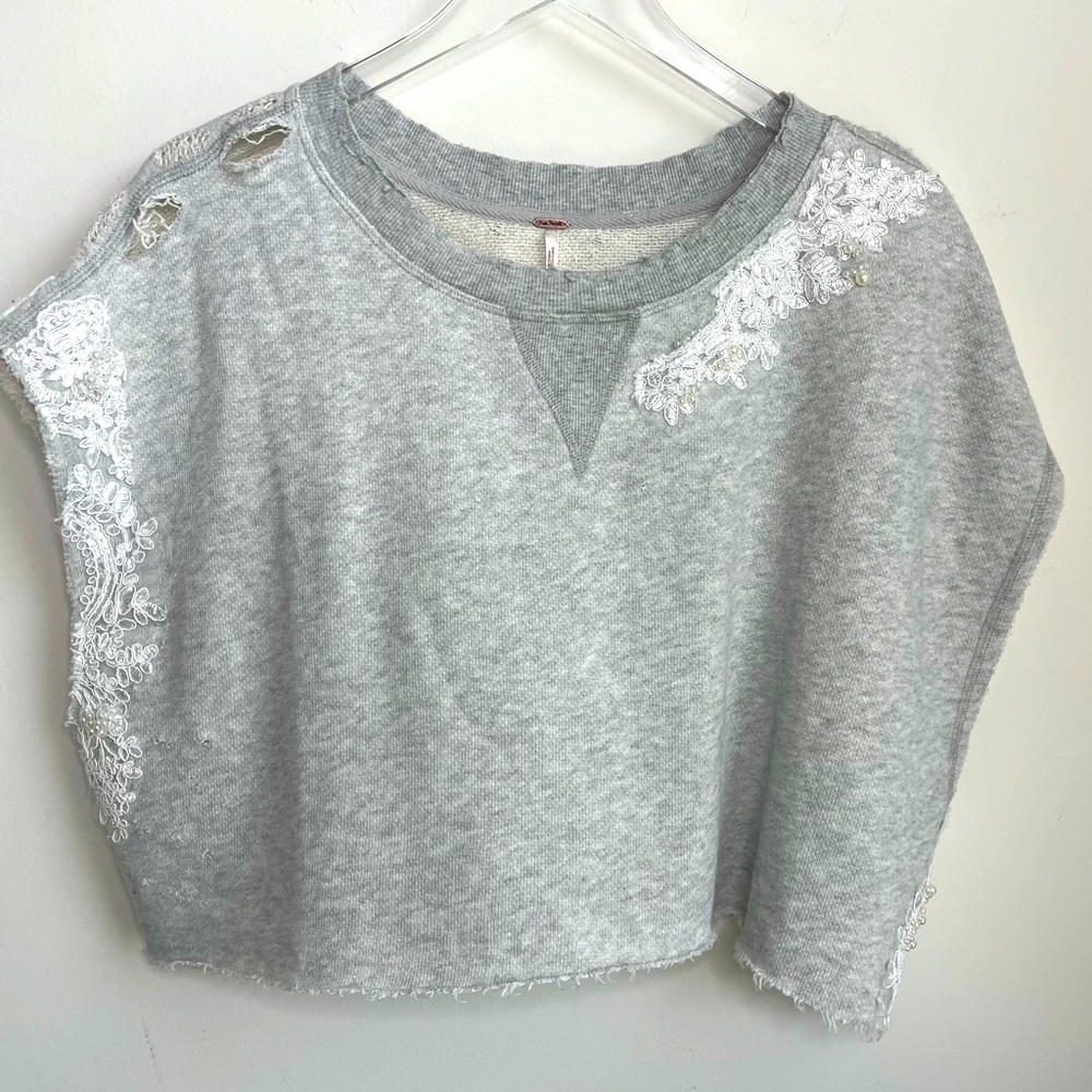 Free People Distressed Cropped Sweat Tank Large